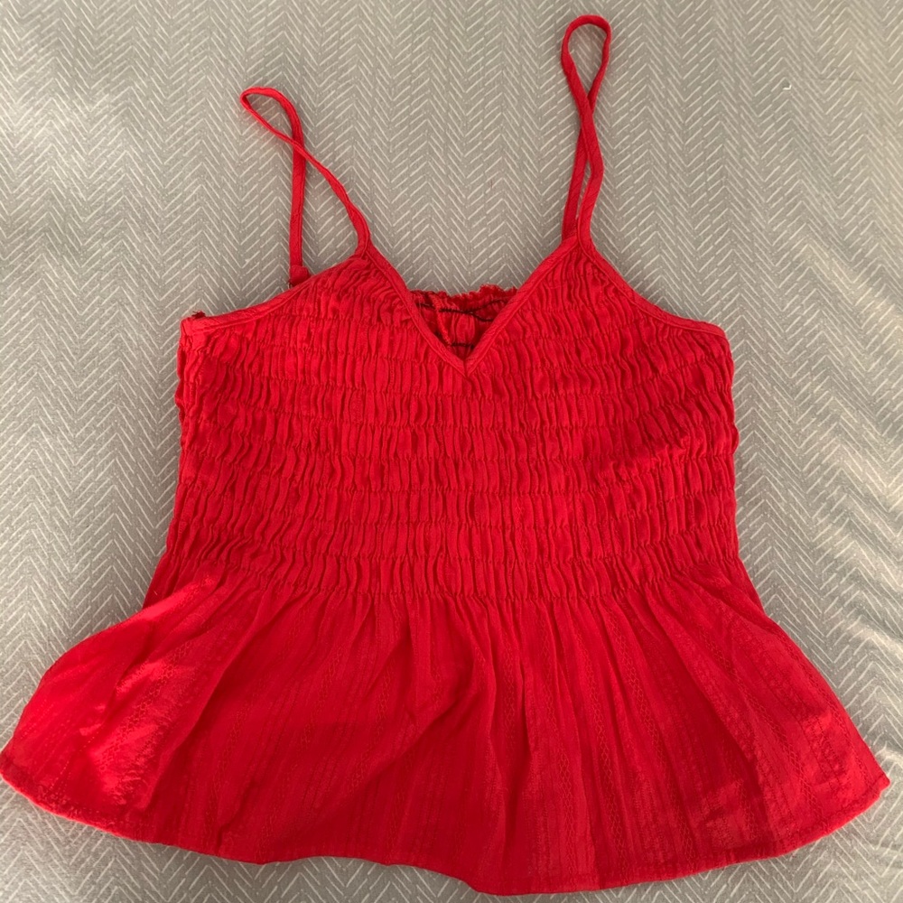 Red tank top with peplum style tank top